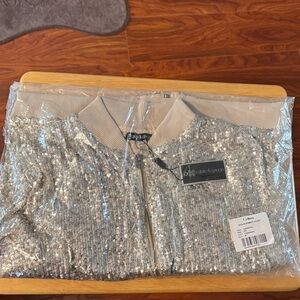 Cable & Gauge Champagne Sequin Bomber Jacket